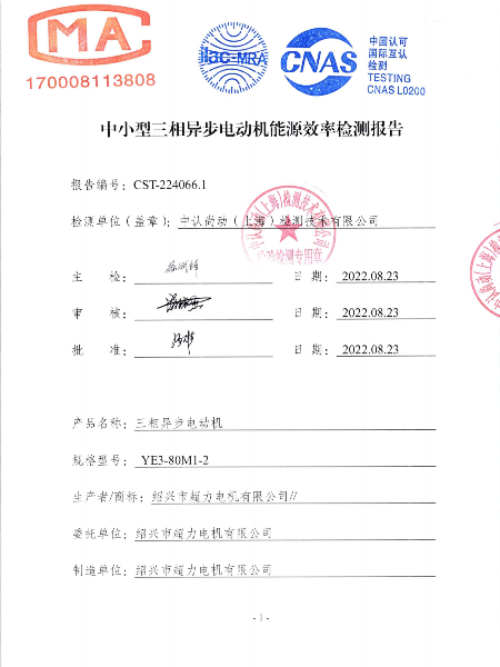 超力YE3-80能效證書